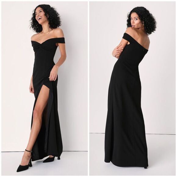 Lulus Black Behold My Love Black Off The Shoulder Twist Front Maxi Dress Small - Picture 1 of 11
